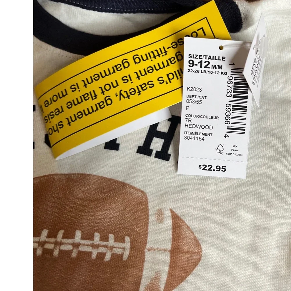 PJ Place Baby Football Pajama Set 9-12M‎ 'Tis the Season Plaid Cotton NWT